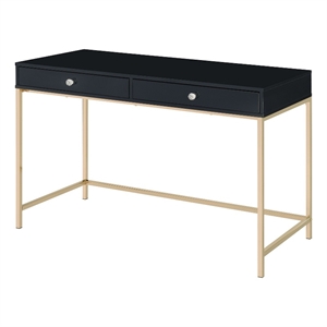 Benjara Writing Desk with 2 Storage Compartments- Black and Gold