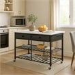 Benjara Kitchen Island with 4 Caster Wheels- Black and White