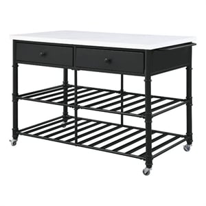 Benjara Kitchen Island with 4 Caster Wheels- Black and White