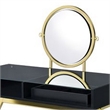 Benjara Vanity Desk with Round Mirror and Cross Metal Legs- Black and Gold