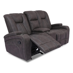 Benjara Glider Recliner Loveseat with Lift Top Armrest & Cup Holders- Dark Gray