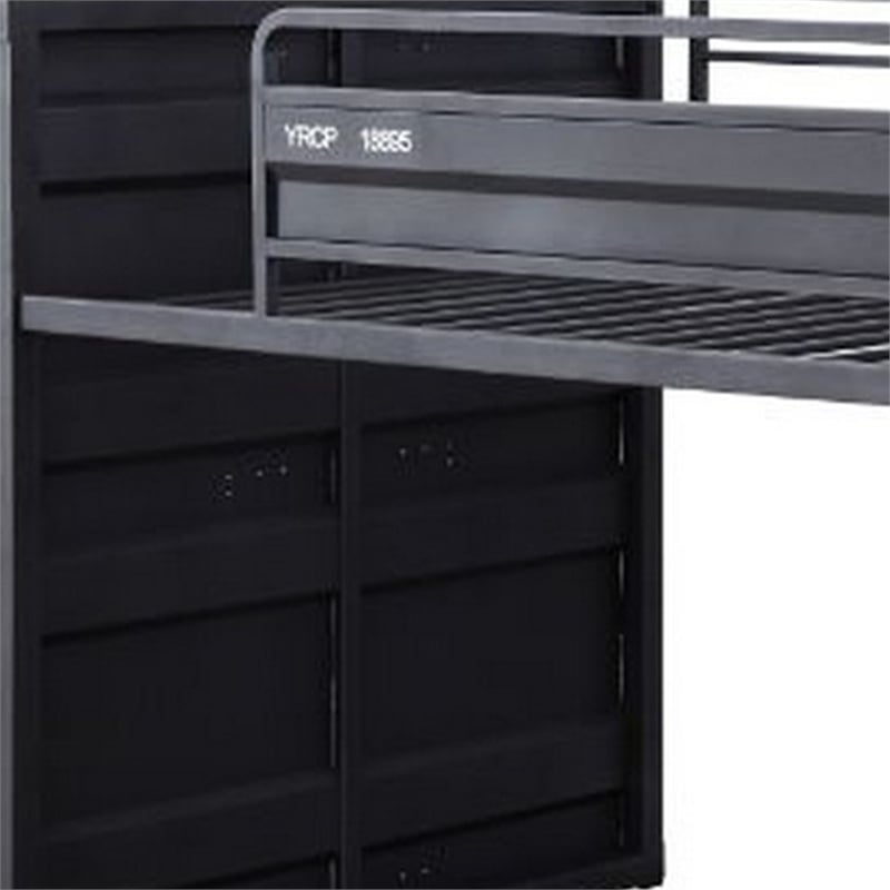 Benjara Twin Loft Bed with Metal Frame and Slide- Gray