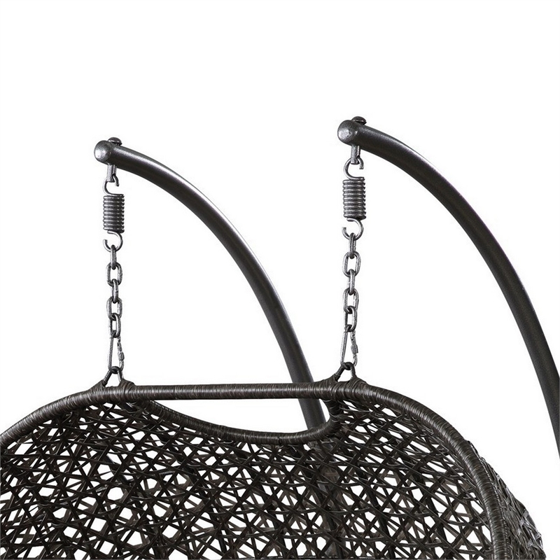 Benjara Patio Swing Chair with Tubular Stand and Wicker Weaving- Black