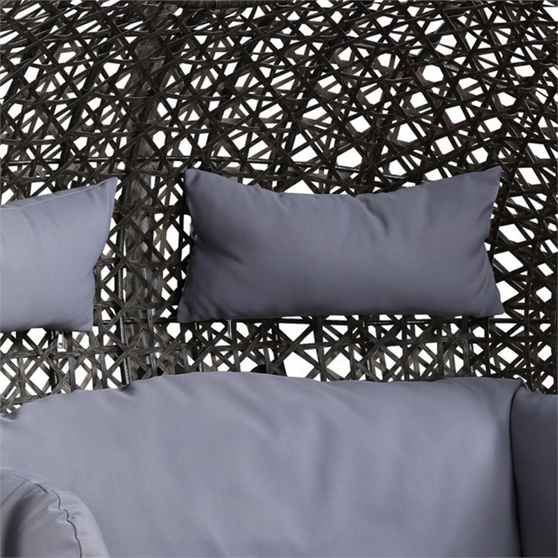 Benjara Patio Swing Chair with Tubular Stand and Wicker Weaving- Black