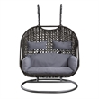 Benjara Patio Swing Chair with Tubular Stand and Wicker Weaving- Black