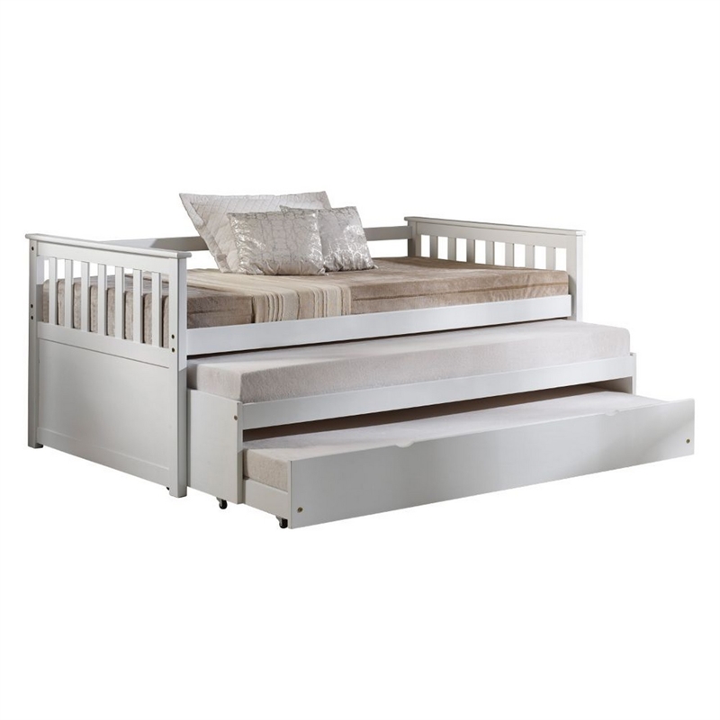 Benjara Twin Pull Out and Daybed with Slatted Side Panels- White