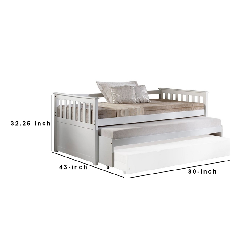 Benjara Twin Pull Out and Daybed with Slatted Side Panels- White