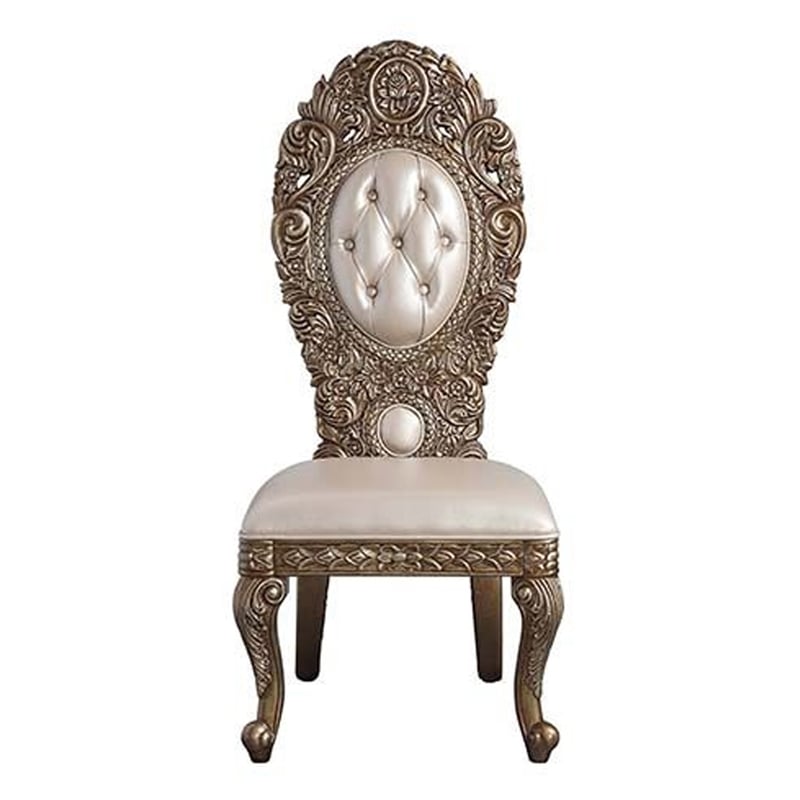 Benjara Side Chair with Intricate Carvings and Queen Anne Legs (Set of 2)- Brown