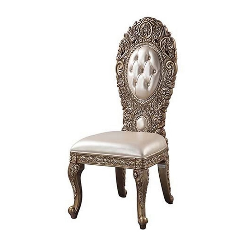 Benjara Side Chair with Intricate Carvings and Queen Anne Legs (Set of 2)- Brown