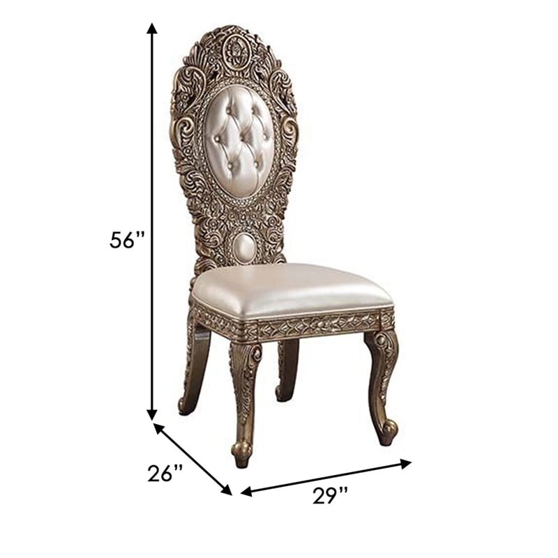 Benjara Side Chair with Intricate Carvings and Queen Anne Legs (Set of 2)- Brown