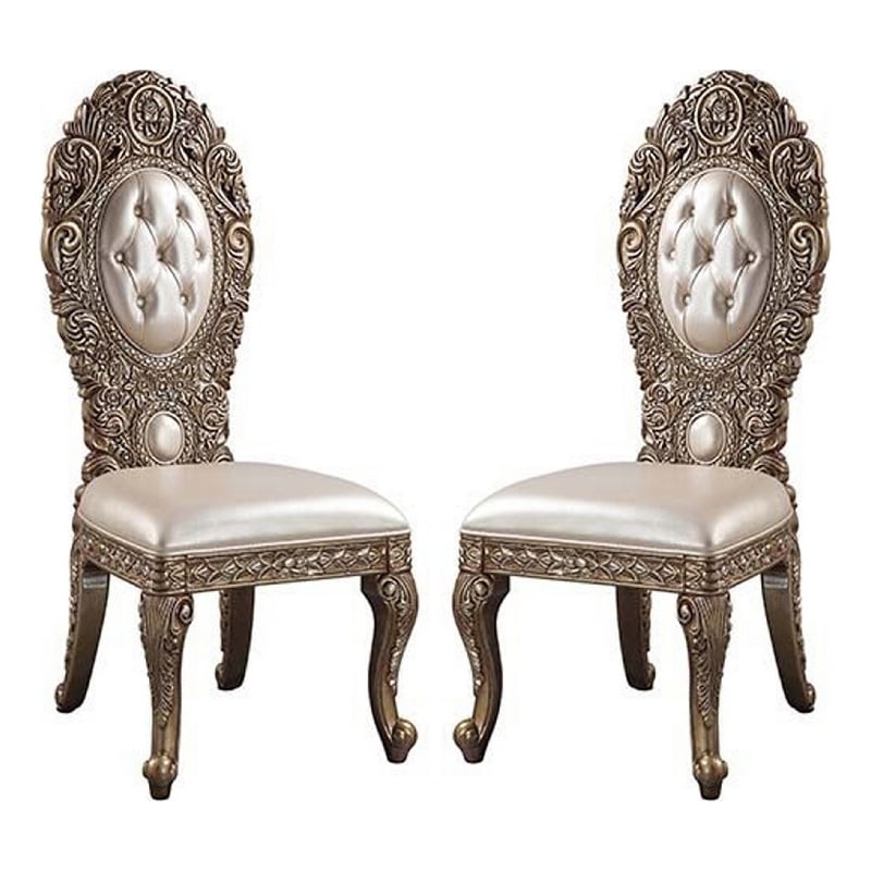 Benjara Side Chair with Intricate Carvings and Queen Anne Legs (Set of 2)- Brown