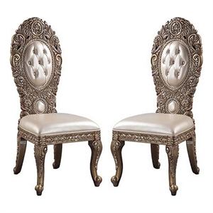 Benjara Side Chair with Intricate Carvings and Queen Anne Legs (Set of 2)- Brown