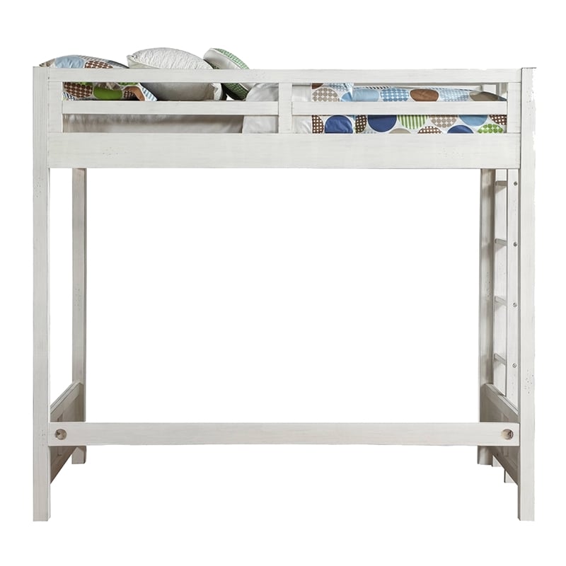 Benjara Twin Loft Bed with 1 Queen Bed and Fixed Ladder- White