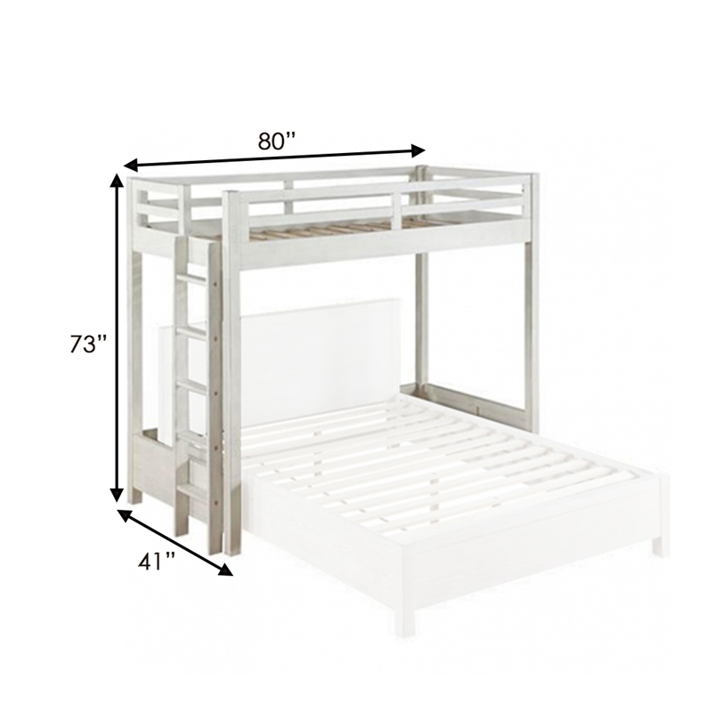 Benjara Twin Loft Bed with 1 Queen Bed and Fixed Ladder- White