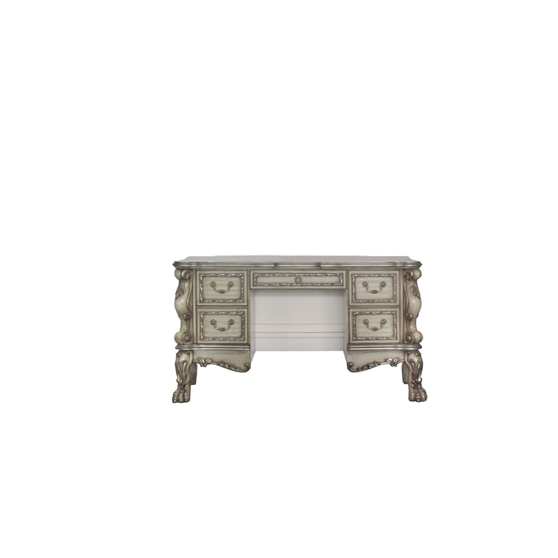 Benjara Vanity Desk with 5 Drawers and Traditional Carved Claw Legs- Off White