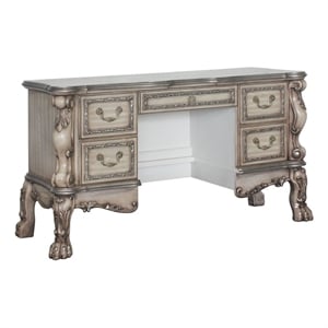 Benjara Vanity Desk with 5 Drawers and Traditional Carved Claw Legs- Off White