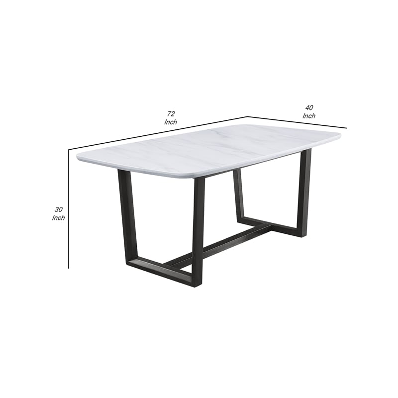 Benjara Dining Table with Marble Top and Trestle Base- Gray