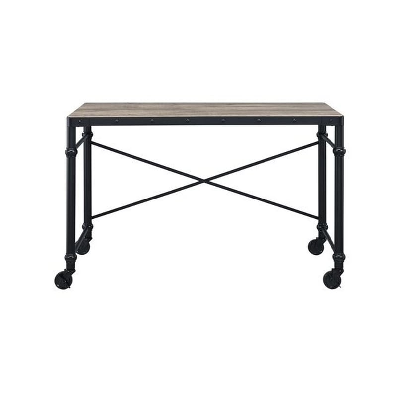 Benjara Writing Desk with Casters and Nail Accents- Black