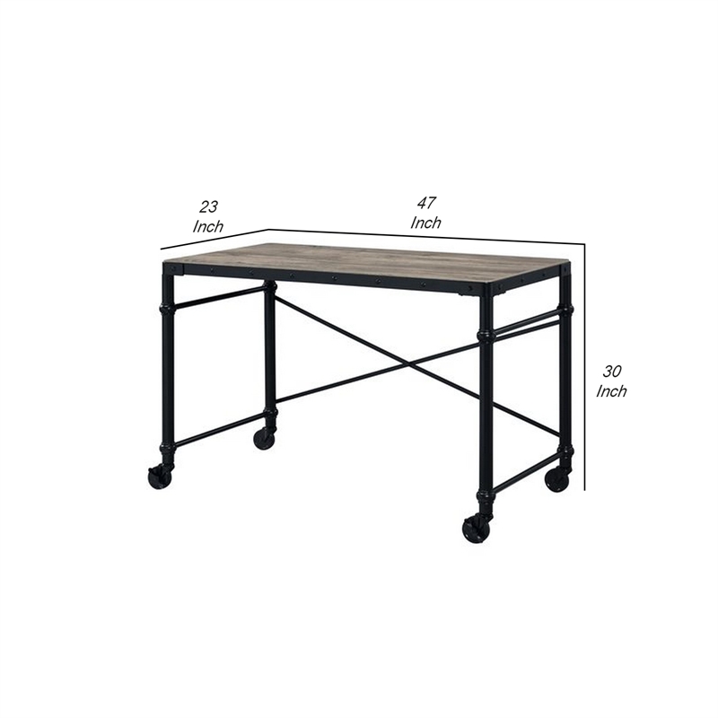 Benjara Writing Desk with Casters and Nail Accents- Black