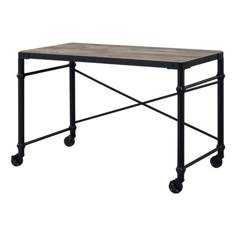 Benjara Writing Desk with Casters and Nail Accents- Black