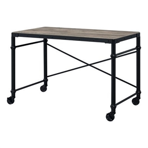 Benjara Writing Desk with Casters and Nail Accents- Black