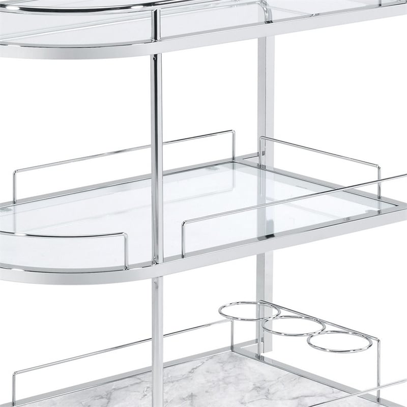 Benjara Serving Cart with Oval Shape and Metal Bar Handle- Silver