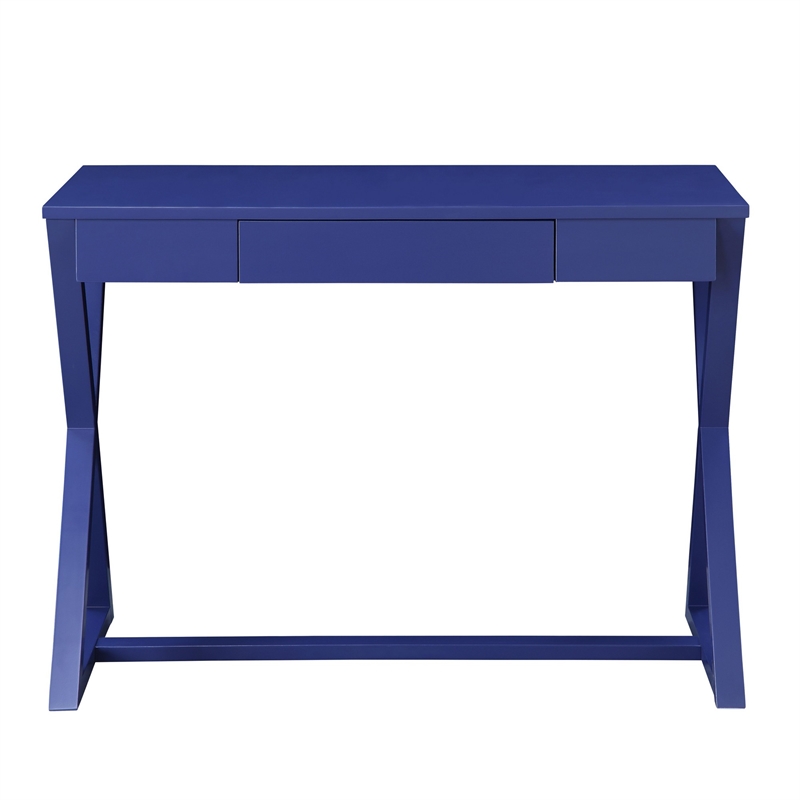 Benjara Writing Desk with X Base and 1 Center Drawer- Blue