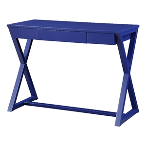 Benjara Writing Desk with X Base and 1 Center Drawer- Blue