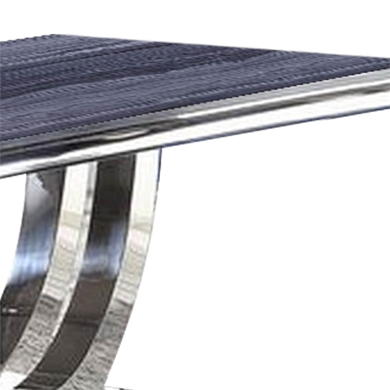 Benjara Dining Table with Faux Marble Top and Open Pedestal Base- Chrome