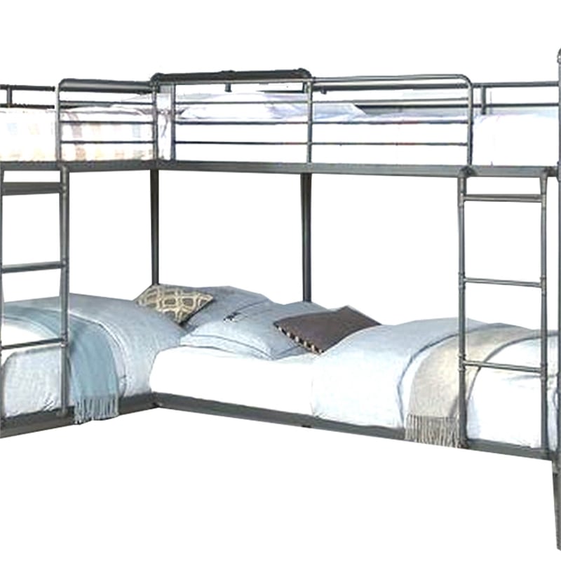 Benjara Twin over Twin Bunk Bed with Safety Guard Rails- S&y Black & Dark Bronze
