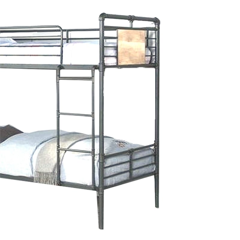 Benjara Twin over Twin Bunk Bed with Safety Guard Rails- S&y Black & Dark Bronze