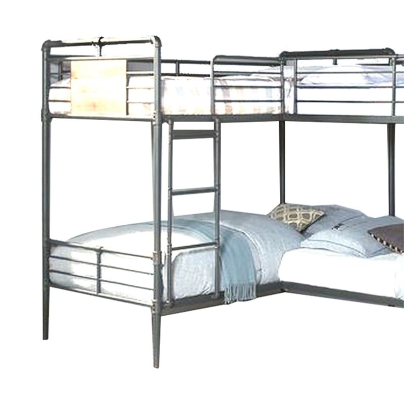 Benjara Twin over Twin Bunk Bed with Safety Guard Rails- S&y Black & Dark Bronze