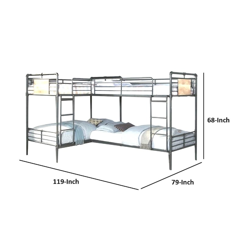 Benjara Twin over Twin Bunk Bed with Safety Guard Rails- S&y Black & Dark Bronze