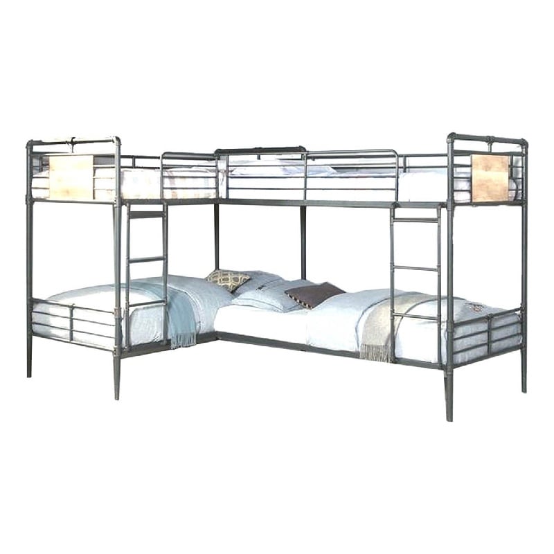 Benjara Twin over Twin Bunk Bed with Safety Guard Rails- S&y Black & Dark Bronze
