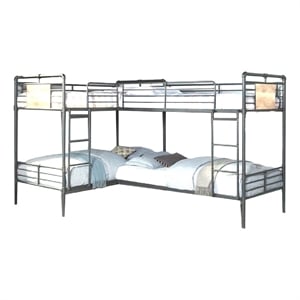 Benjara Twin over Twin Bunk Bed with Safety Guard Rails- S&y Black & Dark Bronze