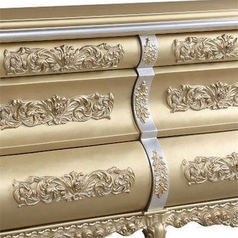 Benjara Server with 6 Drawers and Ornate Engraving- Gold