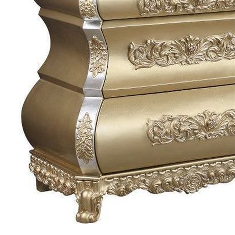 Benjara Server with 6 Drawers and Ornate Engraving- Gold