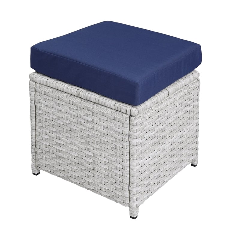 Benjara 9 Piece Patio Set with Wicker Frame and Ottoman- White