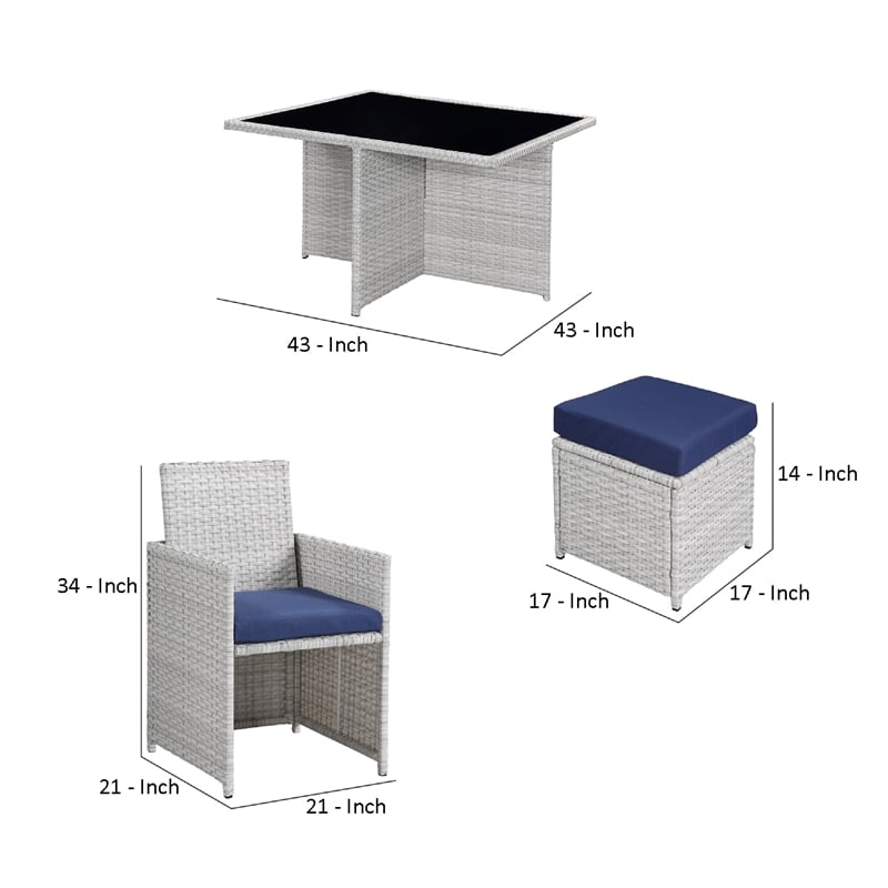 Benjara 9 Piece Patio Set with Wicker Frame and Ottoman- White