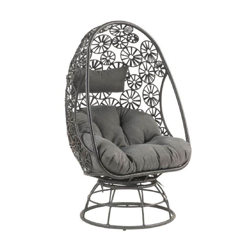 Benjara 2 Piece Patio Lounge Chair with Open Circular Motifs- Black