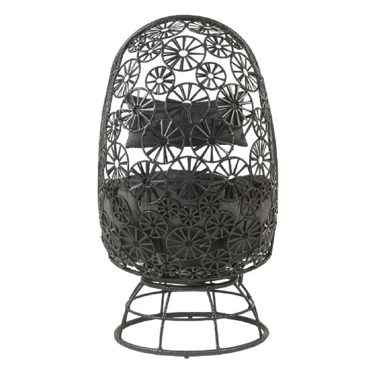 Benjara 2 Piece Patio Lounge Chair with Open Circular Motifs- Black
