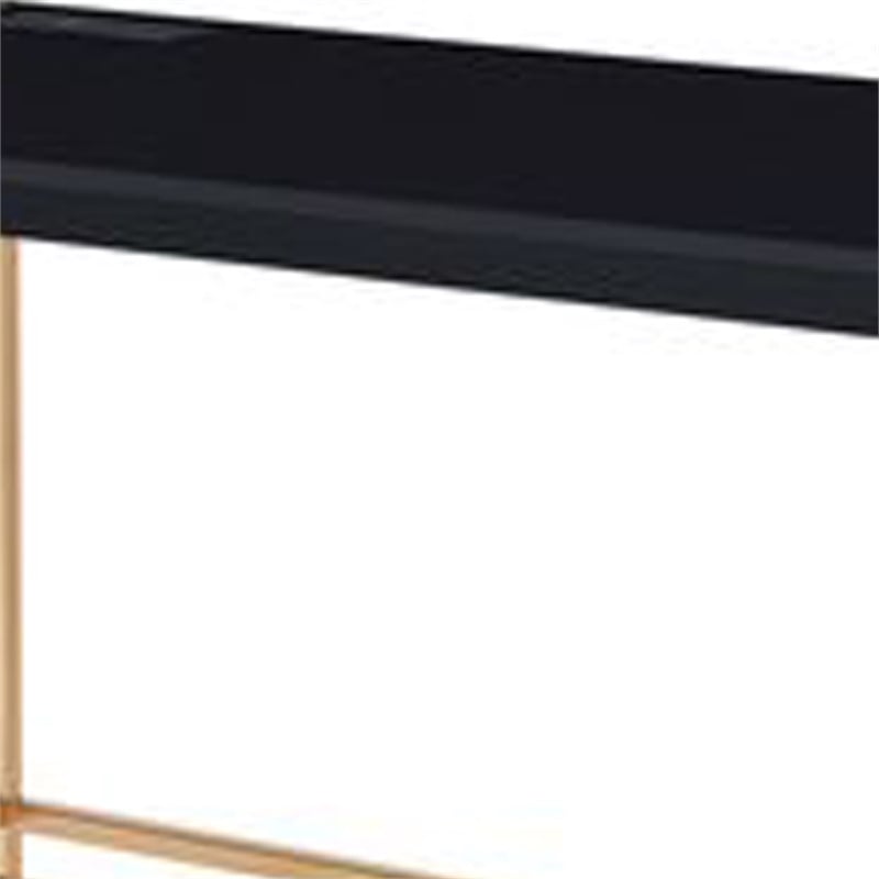 Benjara Writing Desk with USB Dock and Metal Legs- Black and Rose Gold
