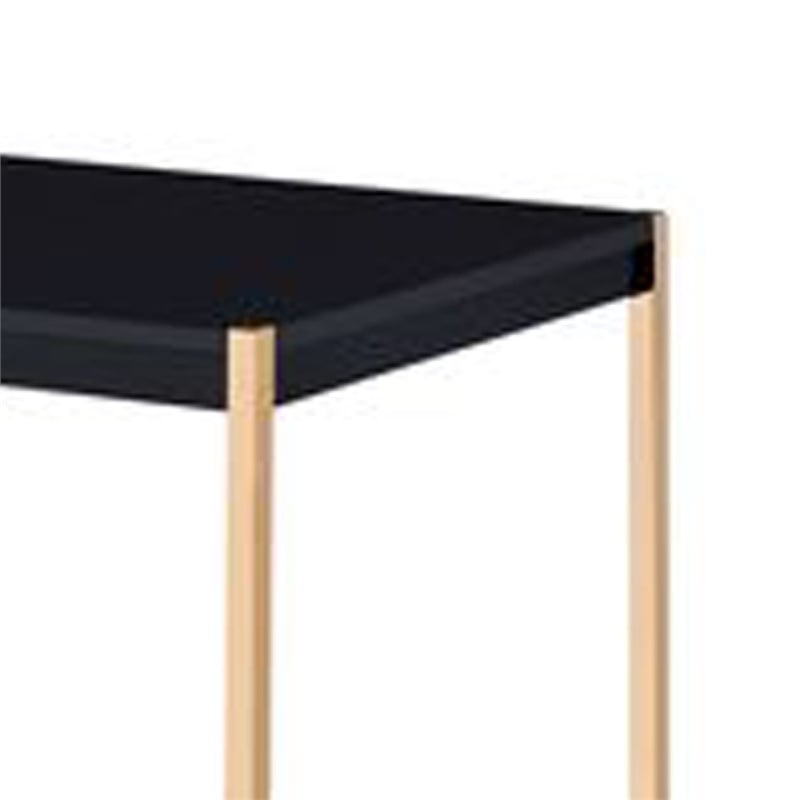 Benjara Writing Desk with USB Dock and Metal Legs- Black and Rose Gold