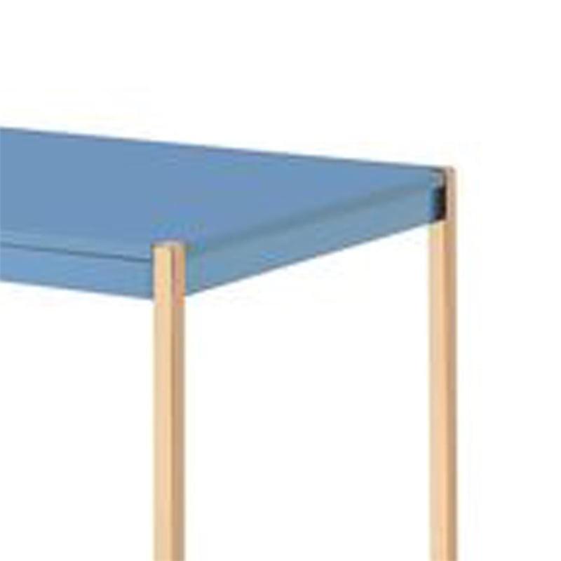 Benjara Writing Desk with USB Dock and Metal Legs- Blue and Rose Gold