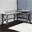 Benjara L Shape Writing Desk with Marble Lift Top and Sled Base- Gray and White