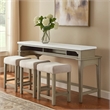 Benjara 4 Piece Counter Height Set with Marble Top and USB- White and Oak Brown