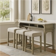 Benjara 4 Piece Counter Height Set with Marble Top and USB- White and Oak Brown