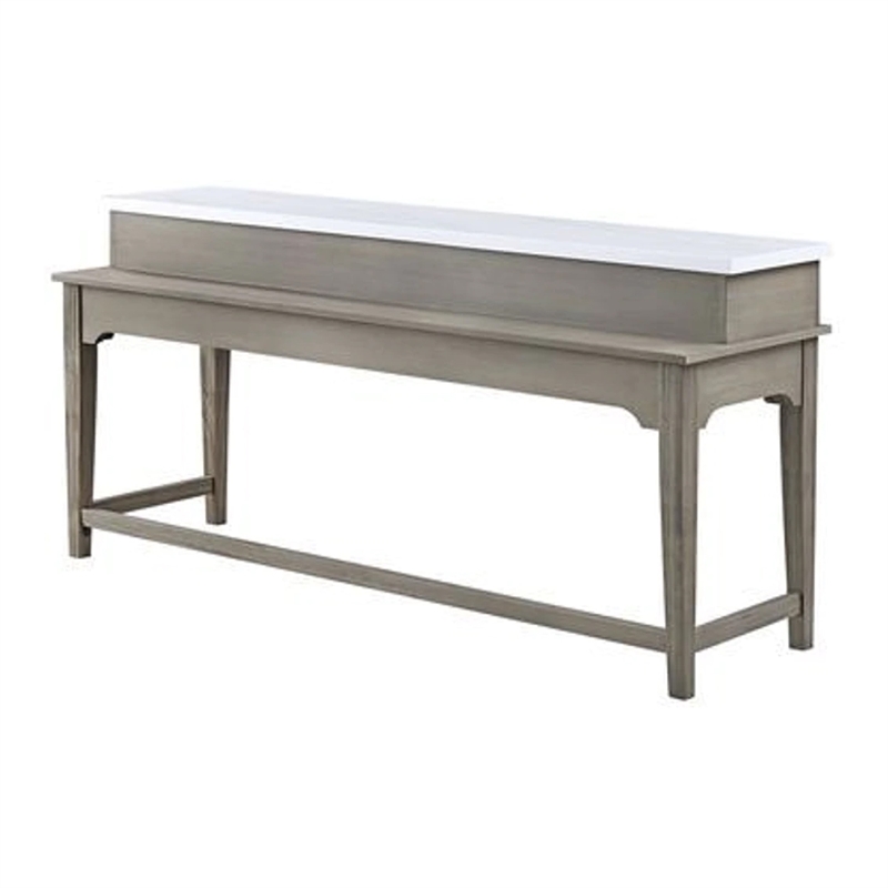 Benjara 4 Piece Counter Height Set with Marble Top and USB- White and Oak Brown