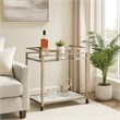 Benjara 2 Tier Serving Cart with Faux Marble and Metal Frame- Silver