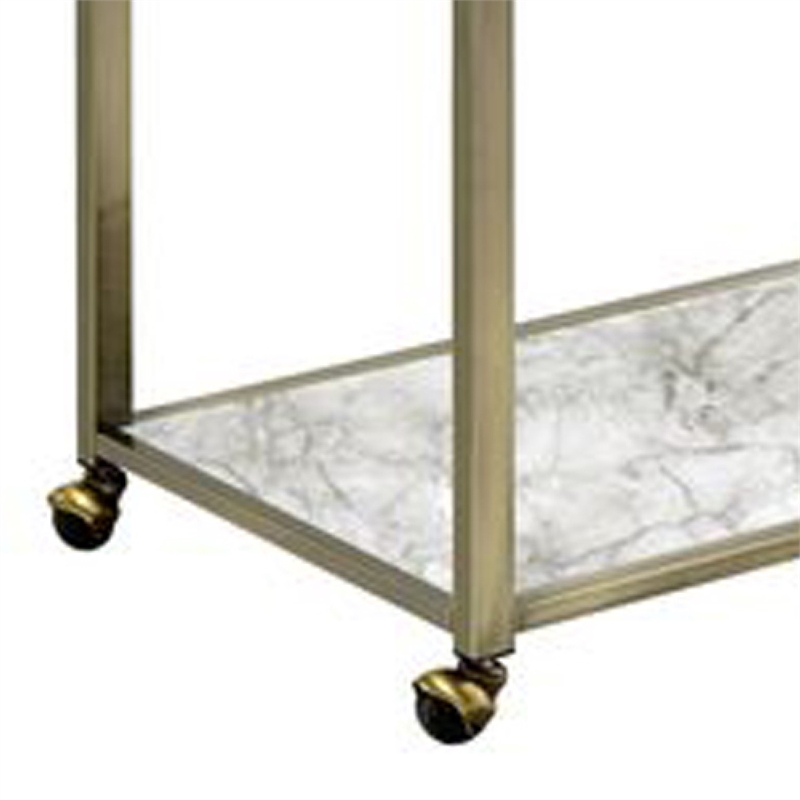 Benjara 2 Tier Serving Cart with Faux Marble and Metal Frame- Silver